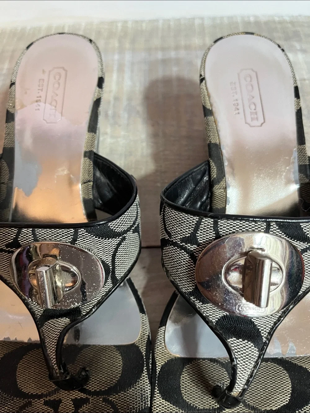 Y2K Greta Signature Coach Black & Silver-Women's Wedge Heeled Slip ons Sz 6.5